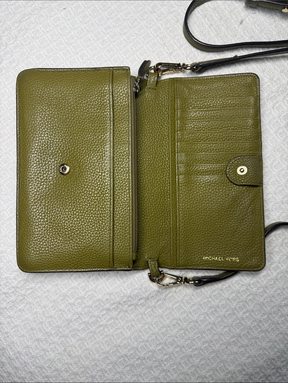 Michael Kors olive green wallet crossbody small leather bag